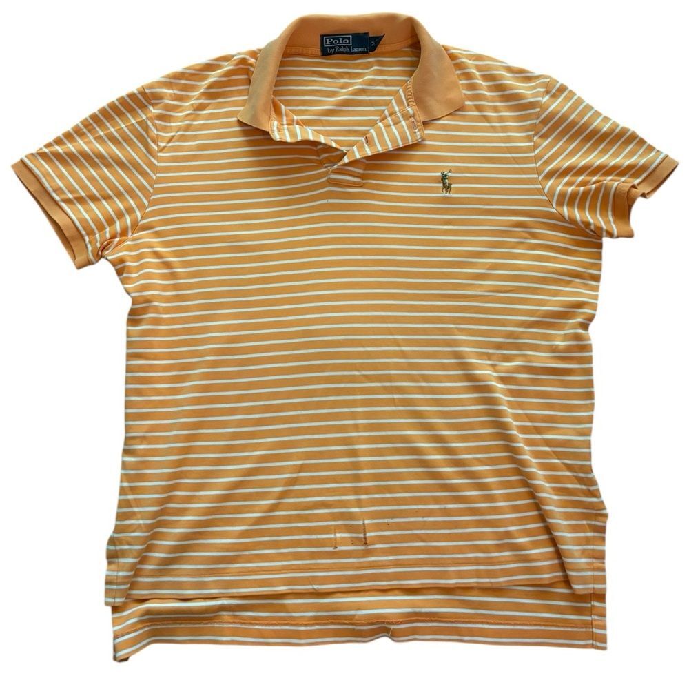 Men's Orange/White Striped Short Sleeve Polo Shirt by Polo-size Med